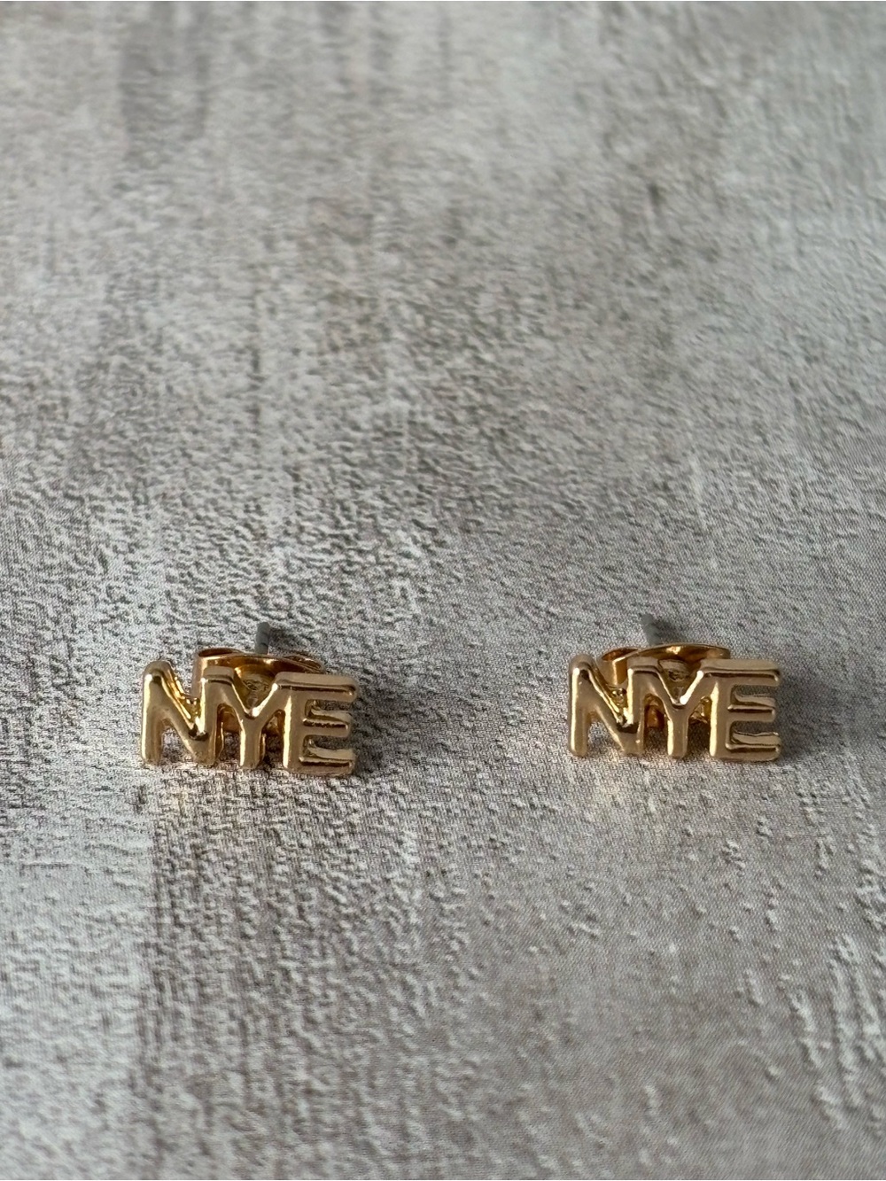 Gold Tone 'NYE' New Years Eve Letters Stud Earrings